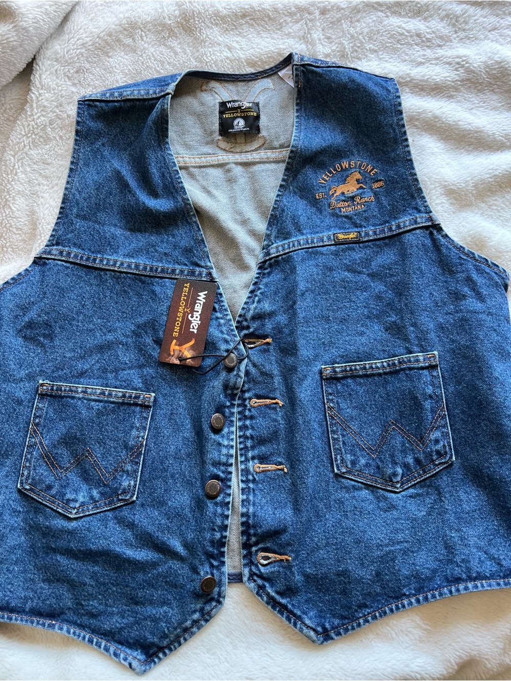 Wrangler Denim Vest in Dark Blue with Yellowstone Embroidery